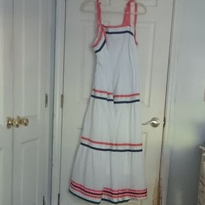 Lane Bryant Women 14 White Cotton Ribbon Detail Sleeveless Tiered Maxi Dress